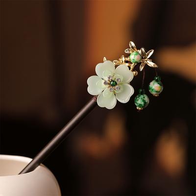Flower Tassel Wooden Hairpin Retro Chinese Style Handmade Floral Hair Stick Vintage Girls Women Hanfu Hair Styling Accessories