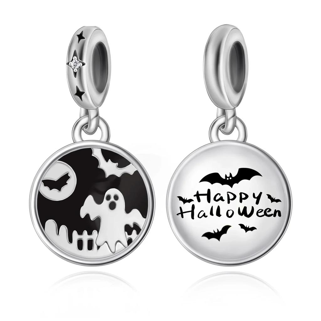 925 Silver Bat Witch Pumpkin Scream Skull Spider Moon Bead Fit Pan Charms Bracelet For Making Women Halloween Berloque