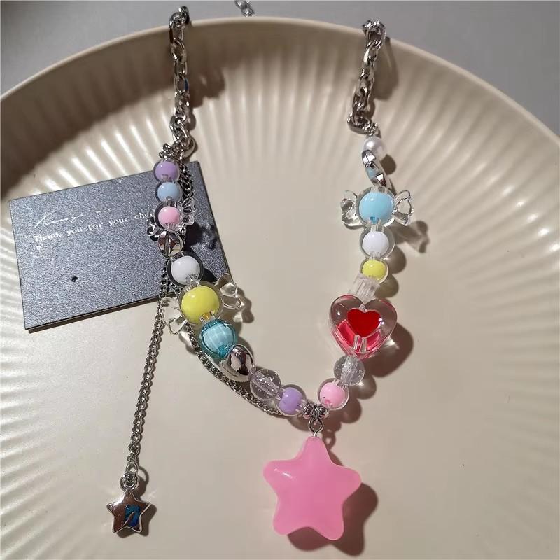 Y2K Übertreibung Transparenter Acryl Bunter Harz Stern Anhänger Perlen Choker Halsband Choker Halskette Anhänger Schmuck Zubehör