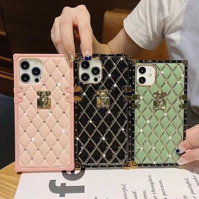 Luxury Brand 3d Glitter Diamond Square Lattice Leather Phone Case For Iphone 13 12 Pro Max 11 7 8 Plus X Xs Xr 11 Se 2020 Cover