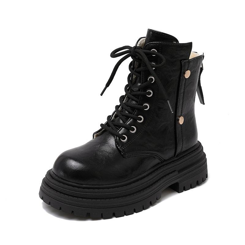

Thick-soled Martin boots for women s autumn and winter new low-tube rear zipper locomotive women s boots round-toed short boots for women 42 чёрный