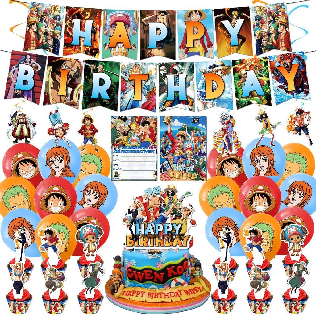 One Piece Themed Birthday Party Decoration Set Props Balloons Cake Flags Toppers