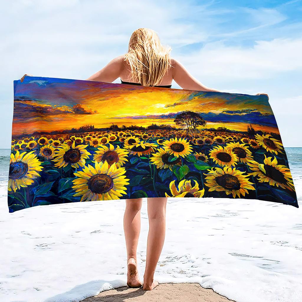 Oil Painting Sunflower Series Seaside Vacation Beach Towel Swimming Bath Towel Microfiber Sports Towel
