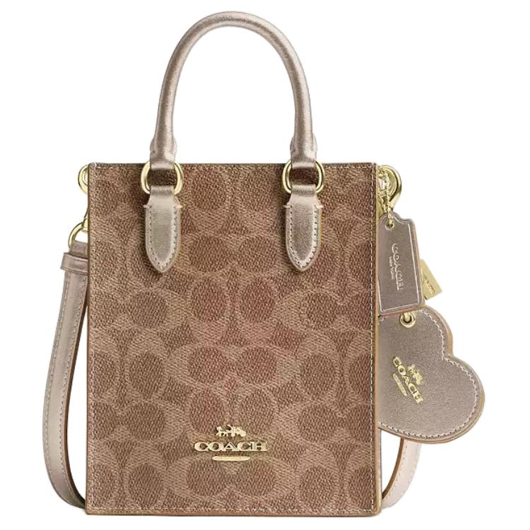 Coach Boxed Classic Monogram Pattern Coated Canvas And Leather Music Score Bag Mini Women Shoulder Bag Khaki CX188-IMXD3 Basic Set (Bag+Dust Bag)