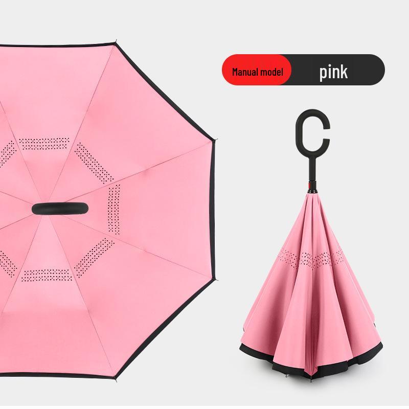 Custom Reverse Car Umbrella with Hands-Free C-Shaped Handle - Business Long Handle Umbrella with Logo Print for Men