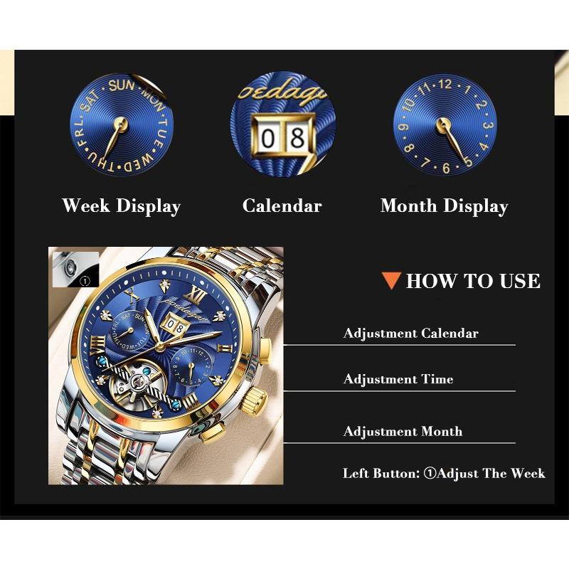 POEDAGAR Orologio da polso meccanico automatico di lusso Acciaio Inossidabile Tourbillon Orologio da uomo Impermeabile Luminoso Orologi da uomo da affari
