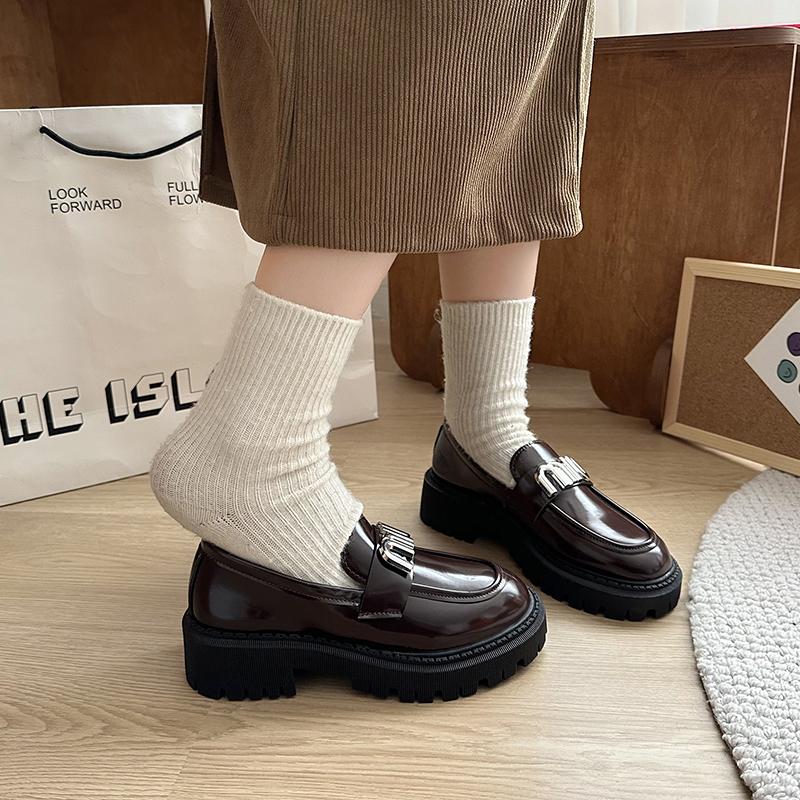 Fashion Loafers for Women 2024 Autumn and Winter British Style Thick-soled Single Shoes Solid Color Casual Fashion Mary Jane JK Shoes