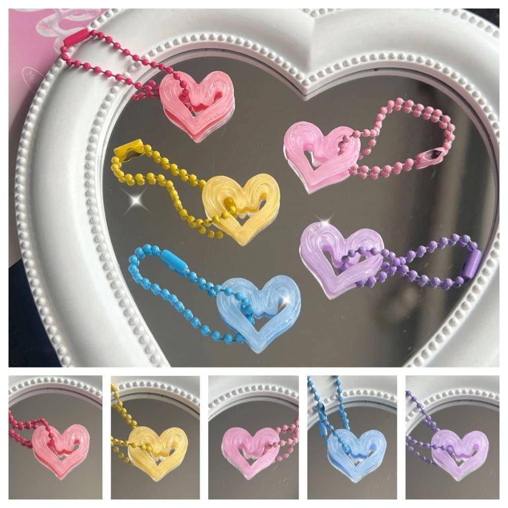 

Kawaii акриловый брелок в форме сердца Y2K конфетный цвет кулон в форме сердца модный ажурный брелок в форме сердца для девочек