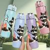 1PC Raccoon Sitting By Campfire 750ml Color Plastic Sports Water Bottle Leakproof Flip Straw Lid Suitable for Sports Office Home Use