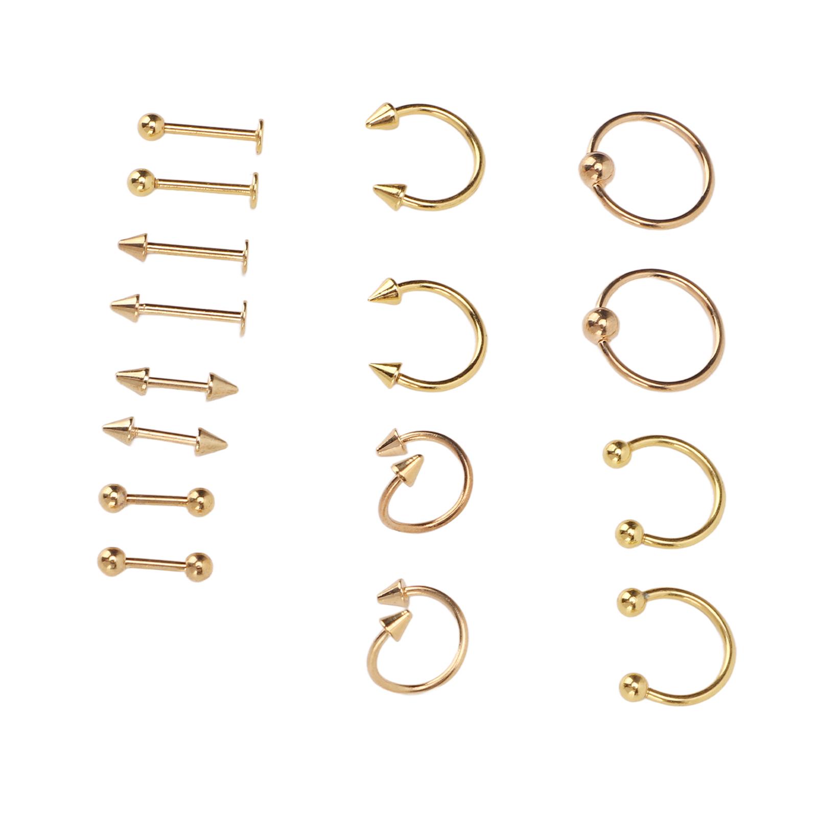 

Nose Studs Set Stainless Steel Exquisite Different Shapes Safe Smoothing Polished Surfaces Nose золотой