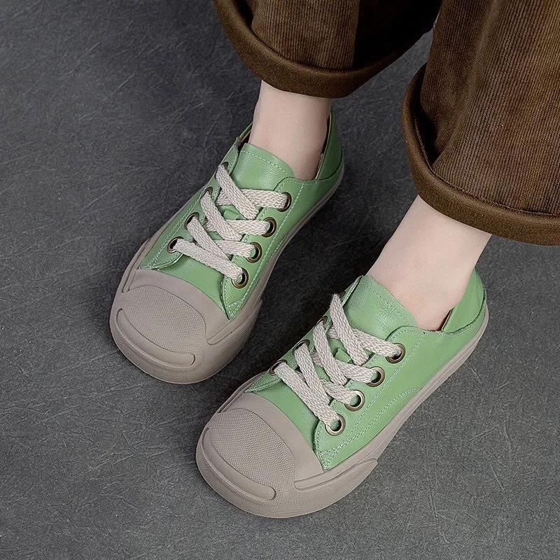 GKTINOO 2025 New Spring Genuine Leather Women Shoes Sneakers Lace-up Sewing Flat Handmade Leisure Comfortable Ladies Shoes