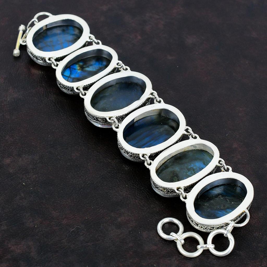 Labradorite Bracelet Natural Gemstone Bracelet Handmade Boho Jewelry 925 Sterling Silver Bracelet Adjustable Chain Bracelet Vintage Bracelet