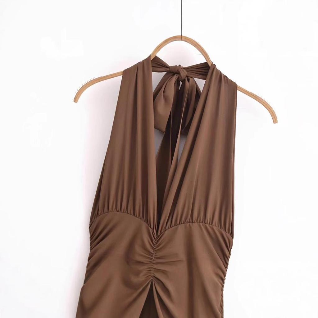 2024 Winter Women's European & American Style Halter Neck Waist-Hugging Dress