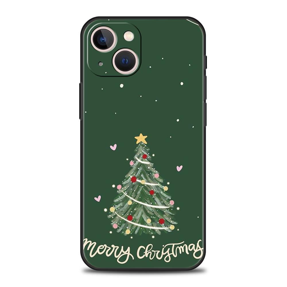 Luxury TPU Soft Phone Case For iPhone 16 11 15 14 Pro MAX 12 13 7 8 Plus X XR XS SE 2022 Black Cover Merry Christmas Tree