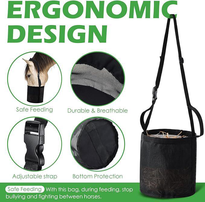 Adjustable Spill-Proof Horse Feed Bag with Mesh Slow Feeder Design