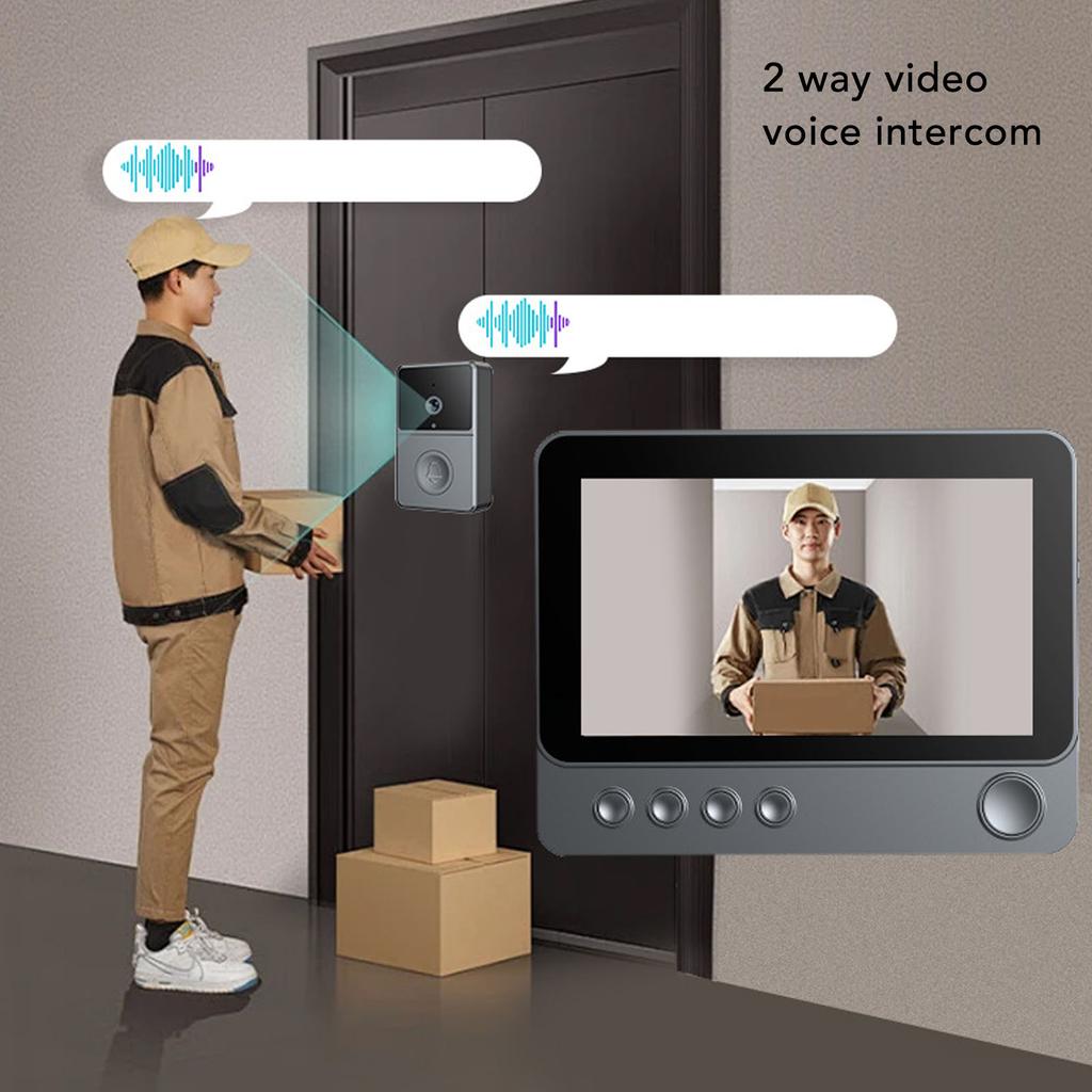 Video Doorbell Intercom System 2.4G Duplex Wireless Video Doorbell with Display Ding Dong Doorbell for Home Security