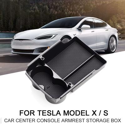 Scatola Portaoggetti per Auto per Tesla Model X Model S Scatola Portaoggetti Organizer Vassoio per Bracciolo Consolle Centrale Auto Tappetini Antiscivolo Portaoggetti per Riordinare