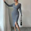 French Style Knitted Bodycon Dress Long Sleeve Slim Fit For Winter Autumn