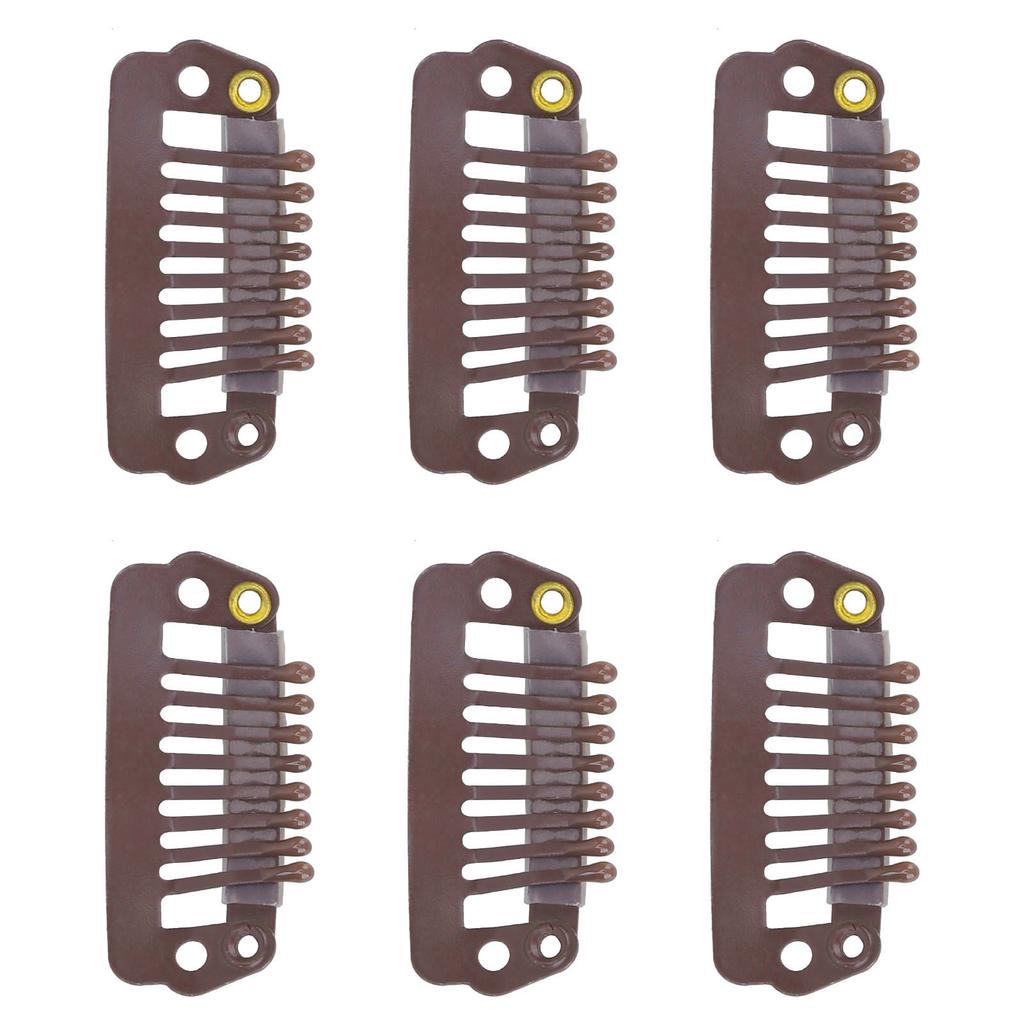50pcs 8 Tips 8 Teeth Snap Comb Wig Clips Stainless Steel Snap Clips with Rubber Hair Grips for Hair Extension Wigs Brown