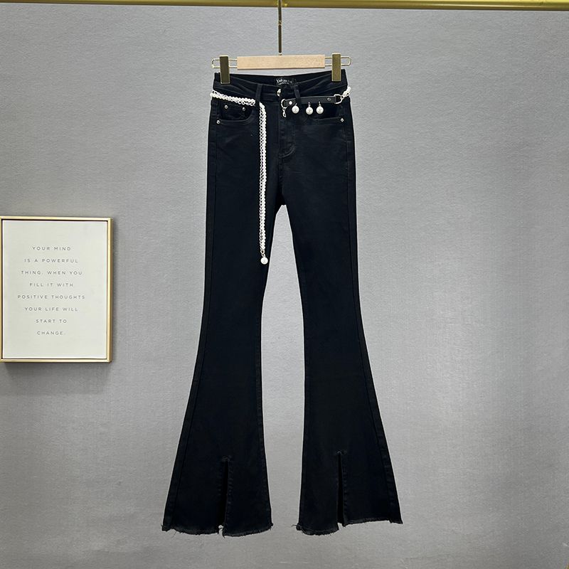 

Split High Waist Silm Slim Looking European Goods Bootleg Pants Black S