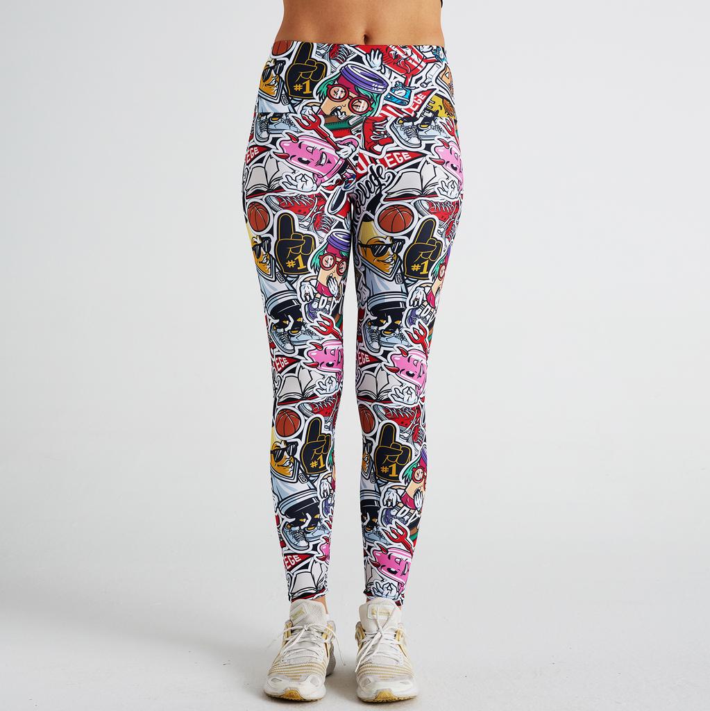 New sexy ladies cartoon graffiti print yoga trousers high waist exercise fitness trousers exercise yoga trousers