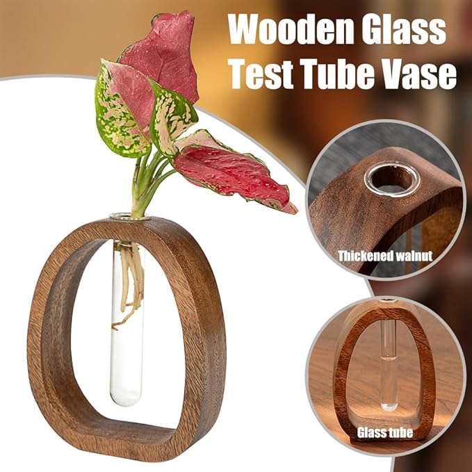 Solid Wood Art Deco Eco Friendly DIY Frame Glass Test Tube Flower Vase Hydroponic Plant Enhances Home and Office Environments