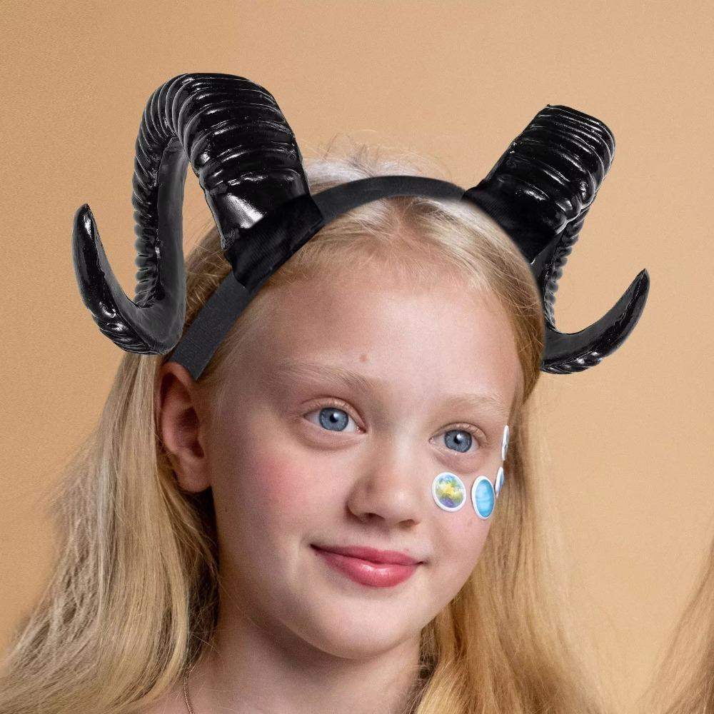 Realistic Halloween Devil Headband Gothic Goat Horn Hair Hoop Black Demon Horn Headwear  Adults
