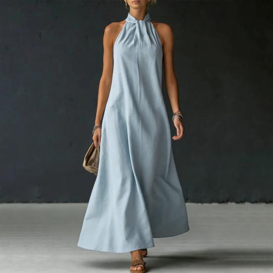 Rochie Maxi de Vară pentru Femei Fără Mâneci cu Gât pe Gât A-line Lungă Casual Fluidă pentru Plajă Vacanță Rochie de Soare