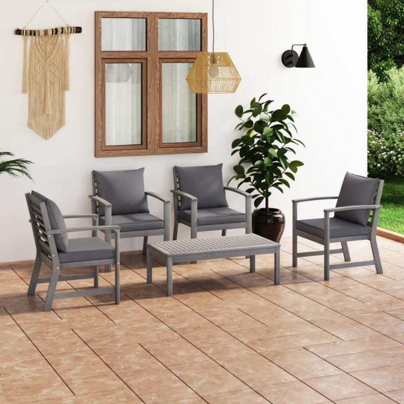 Day and Night - Day and Night Garden Furniture 5 Pcs Gray Cushions Solid Acacia Wood