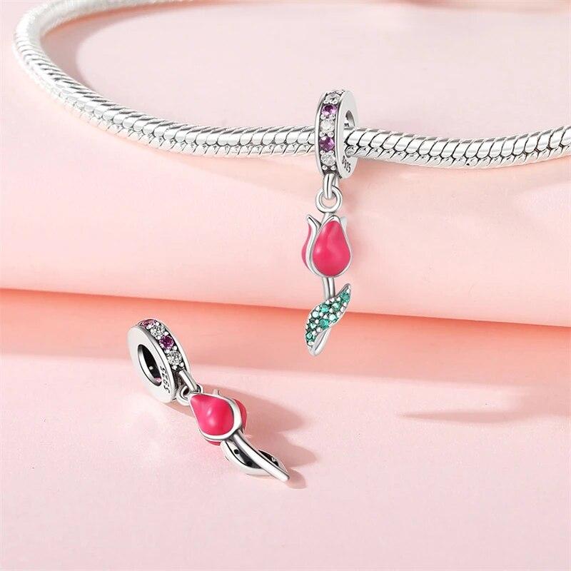 Authentic Copper Metal Metal Plants Flowers Tulip Charm Bead Component Bead Components Compatible With Authentic Original High Quality Fine Pendant