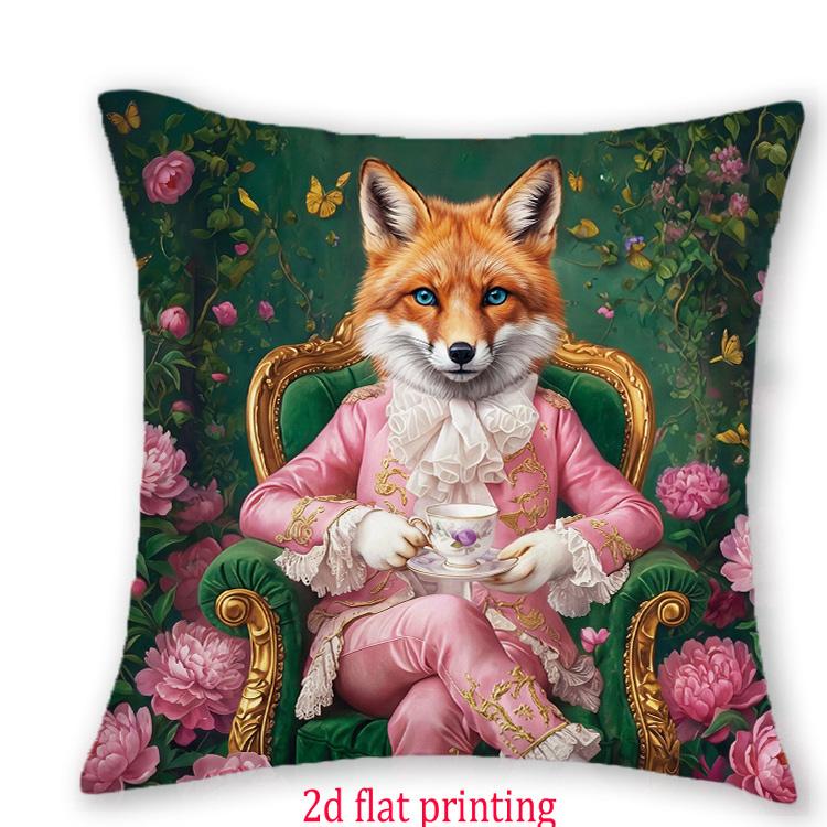 1/4pcs Vintage Royal Animal Gentleman Fox Owl Squirrel Decorative Throw Pillow Covers Floral Garden Tea Party Cushion Cases