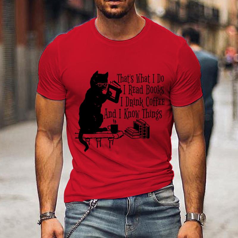 Men's T-shirt That's What I Do I Read Books Printed Shirts Black Cat T Shirt Drink Coffee Lovers Shirt Men's Tees