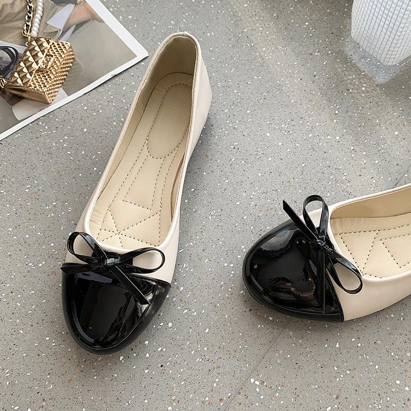 22 new round head flat bottom fashion casual large size light mouth bow single shoes