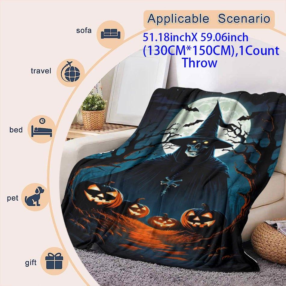Spooky Halloween Castle Blanket Reversible Flannel Throw for Gothic Charm AllSeason Comfort Mysterious Night Gift
