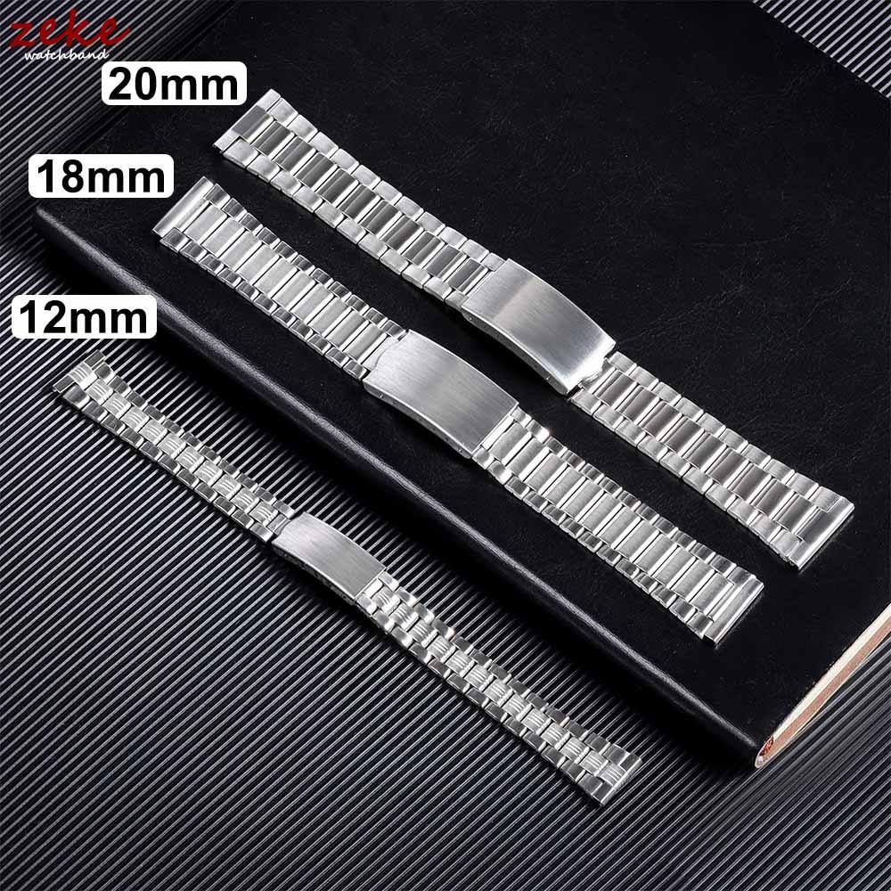 Stainless Steel Watch Band Folding Buckle Strap 12mm 14mm 18mm 20mm Metal Bracelet Silver Gold Universal Watchband for Men Women
