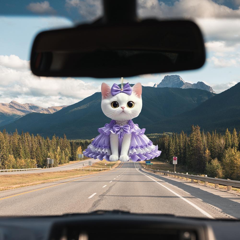 Cat Pattern Car Accessory Cute Cat Car Pendant Purple Cat Acrylic Car Rear View Mirror Charms Set of 2 Cute for Auto for Window