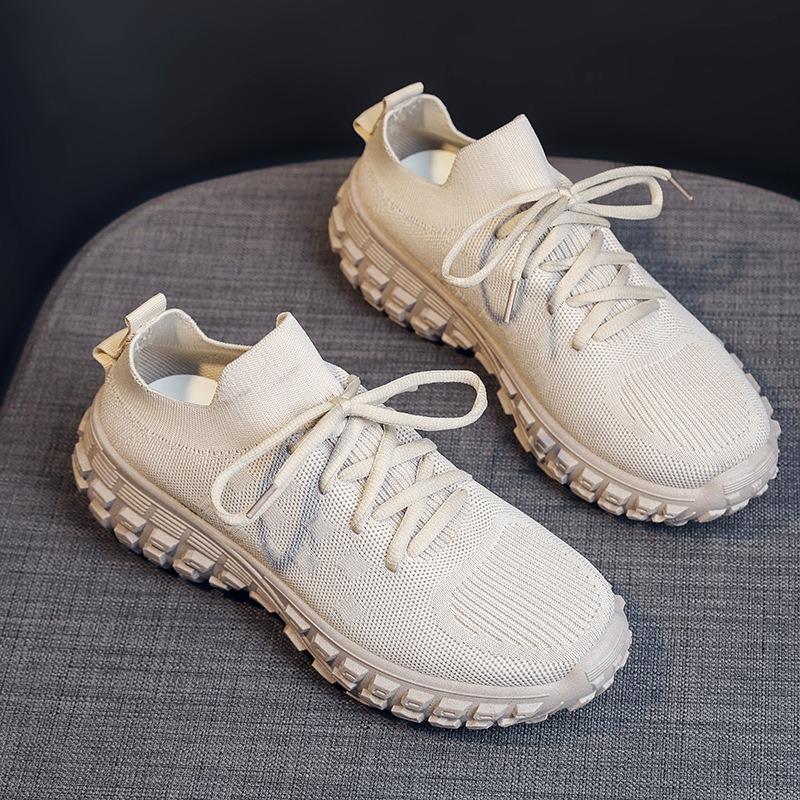 Autumn Fly-woven Mesh Women's Shoes Breathable Sports Shoes Deep-mouth Lace-up Muffin Bottom Casual Running Women's Shoes