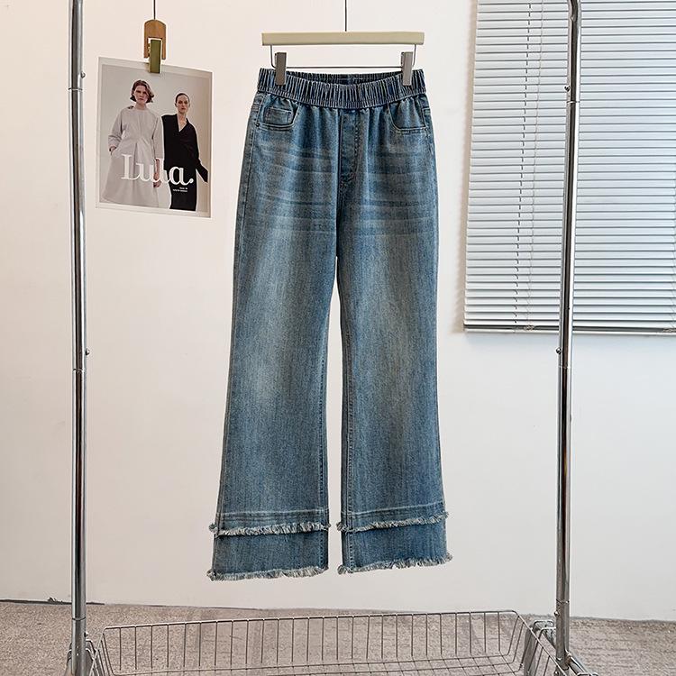 Early Spring Plus Size Sweet Micro-Flare Jeans for Women 4XL (140-160 jin) синий