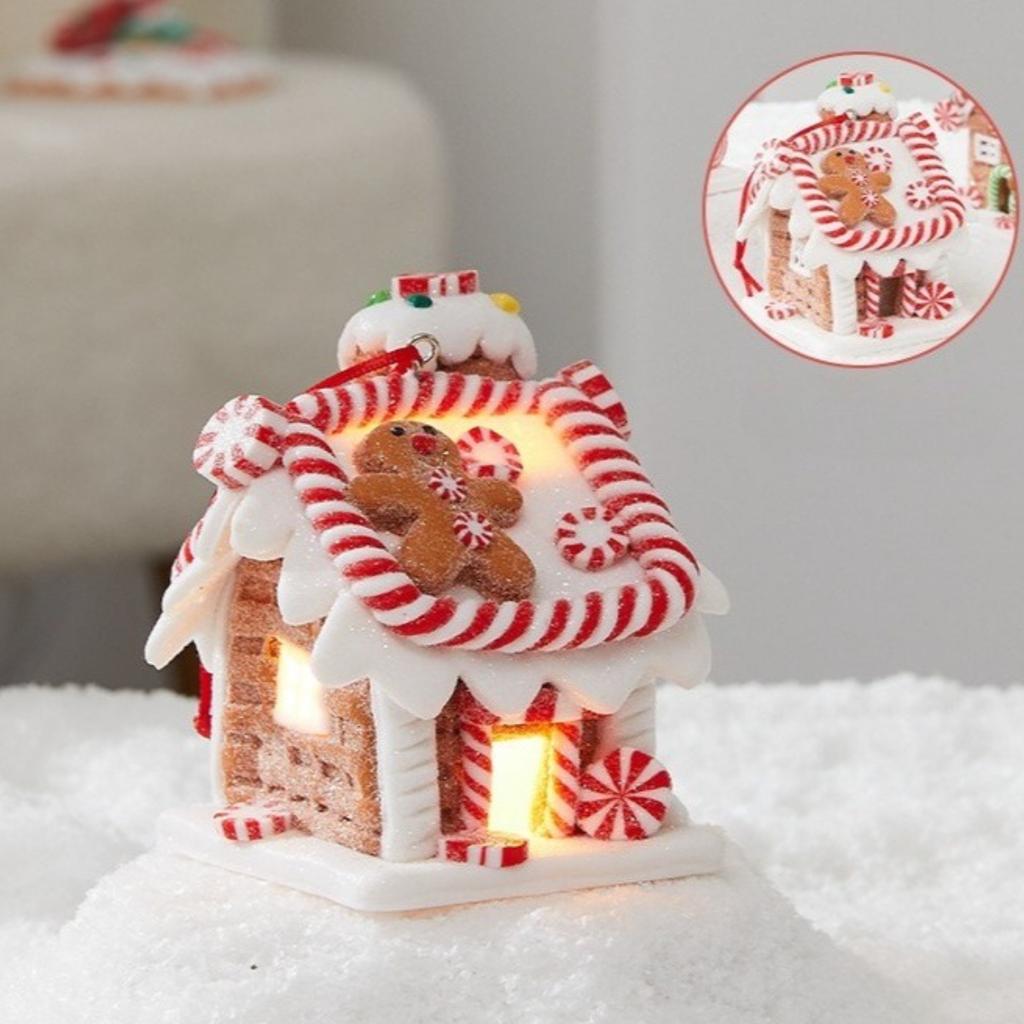 Christmas Decoration Glowing Cottage - Soft Clay Fairy Tale Gingerbread House, Festive Display for Home & Window Decor