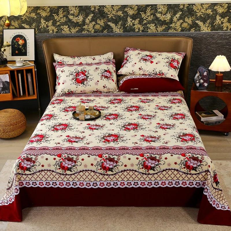 

Комплект простыней в стиле бохо с ретро-цветочным принтом, 100% хлопок, утолщенная простыня, приятная для кожи, удобное покрывало, комплект постельного белья размера «queen-size» 240x270cm 3Pcs