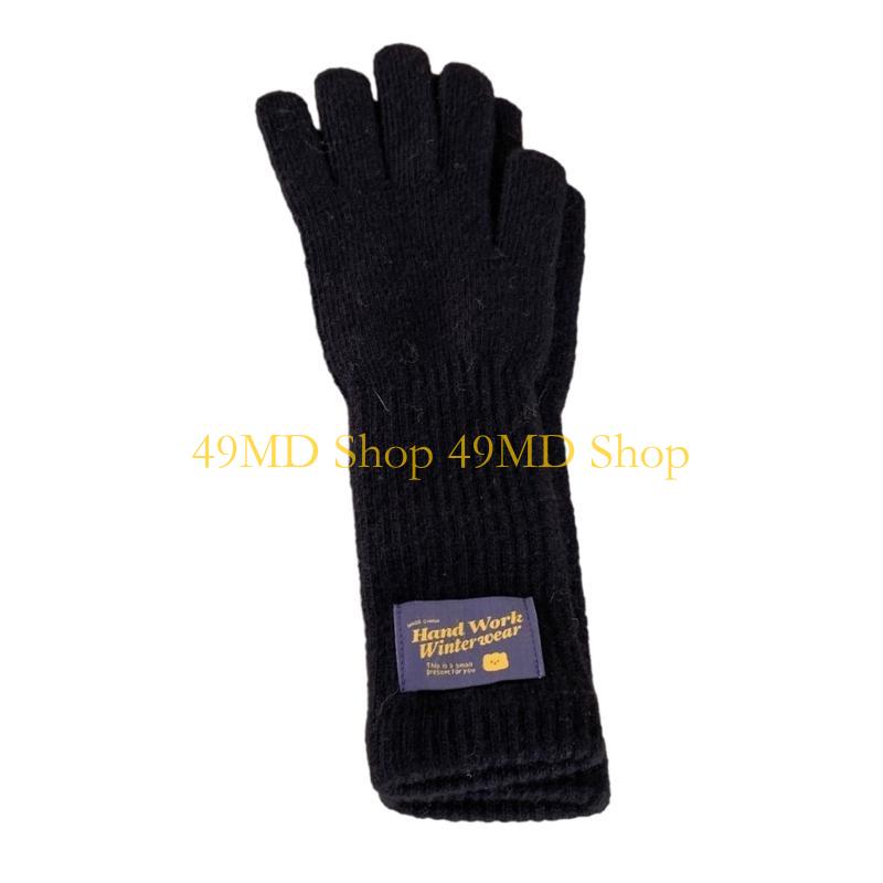 

49MD Winter Knit Gloves with Lengthen Wrist Cuffs Couple Full Finger Gloves Thicken Outdoor Cycling Skiing Gloves Keep Warm чёрный