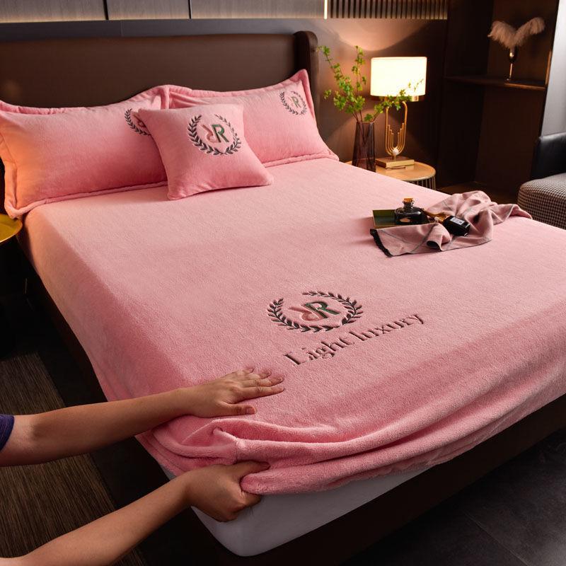 

Чехол для матраса из плотного бархата, простыни, защитный чехол для матраса, однотонный чехол для кровати, чехол для латексного коврика 120x200CM розовый