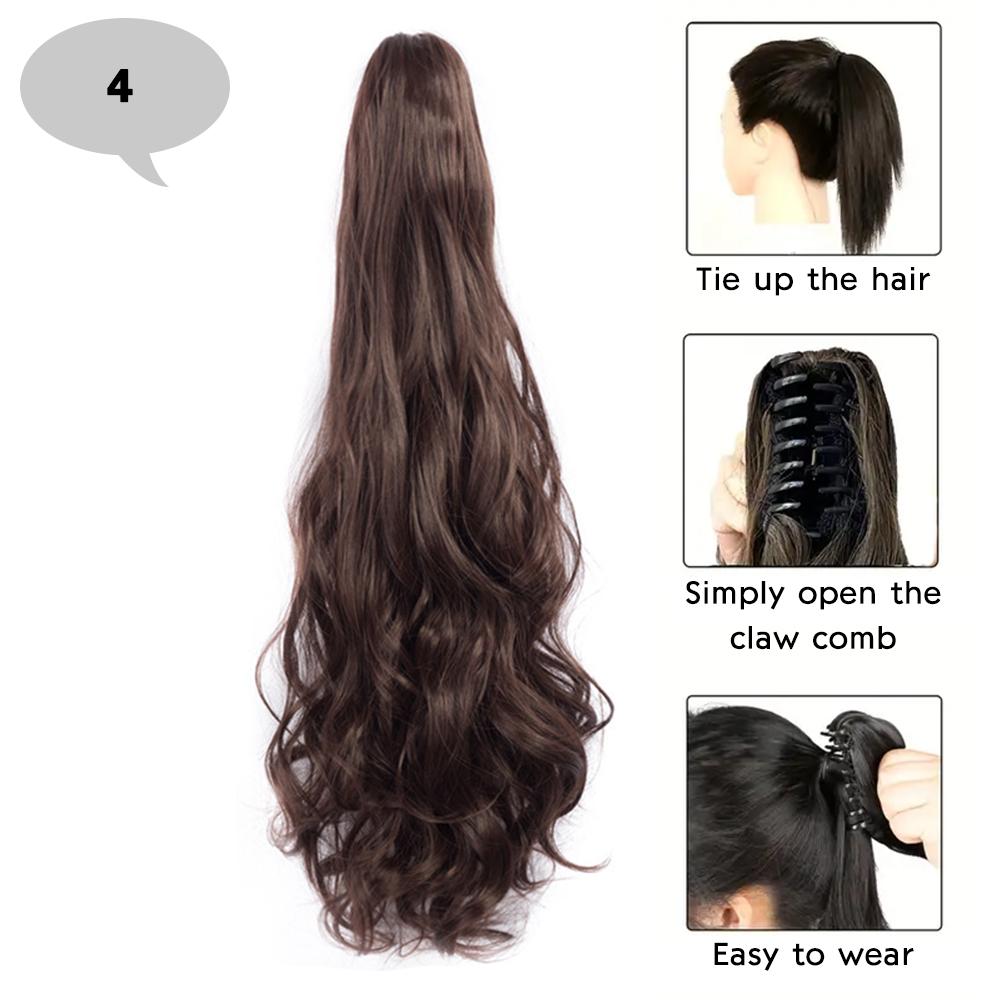 Synthetic Claw Long Curly Wavy Ponytail Hair Extensions Clip In Ponytail Elegant For Women Daily Use Hair Accessories