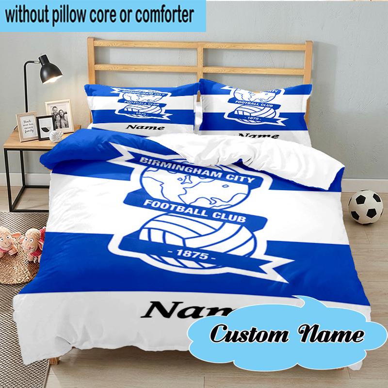 3PCS Custom Name Birmingham Football Crest Bedding Set, Including 1pc Duvet Cover And 2pcs Pillowcases, Suitable for Dorms and Bedrooms Gift