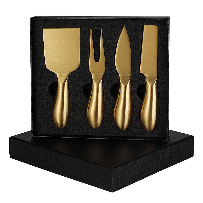 Käsemesser mit Hohlgriff, 4-teiliges Geschenkbox-Set, Käsemesser aus Edelstahl, Westernmesser und Gabel