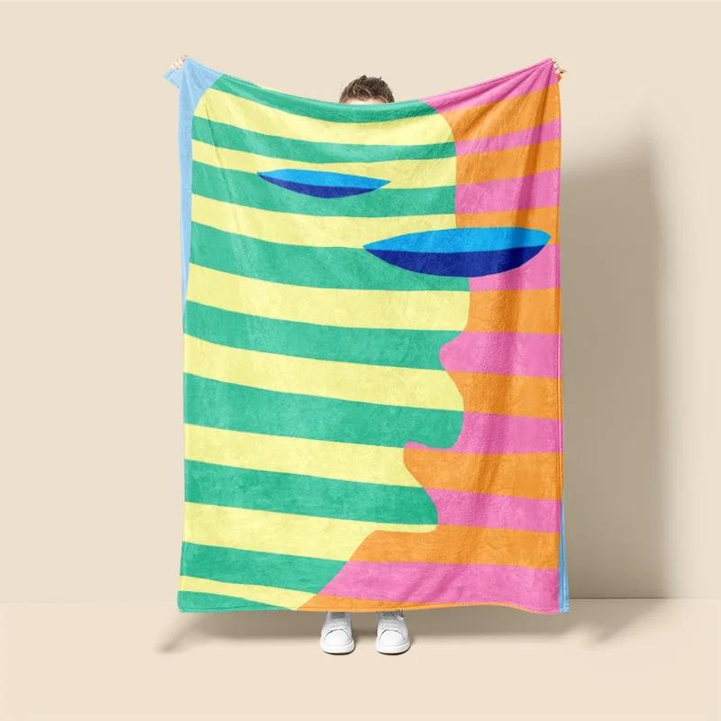 Morandi Tone Abstract Botanical Blanket – Scandinavian Minimalist Throw for Sofa, Home Decor or Caf–Dual Purpose Plush Blanket