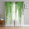 Planta Verde Folhas De Rattan Branco Chiffon Cortinas Transparentes Para Sala De Estar Decoração De Quarto Janela Voiles Cortinas De Tule Cortina