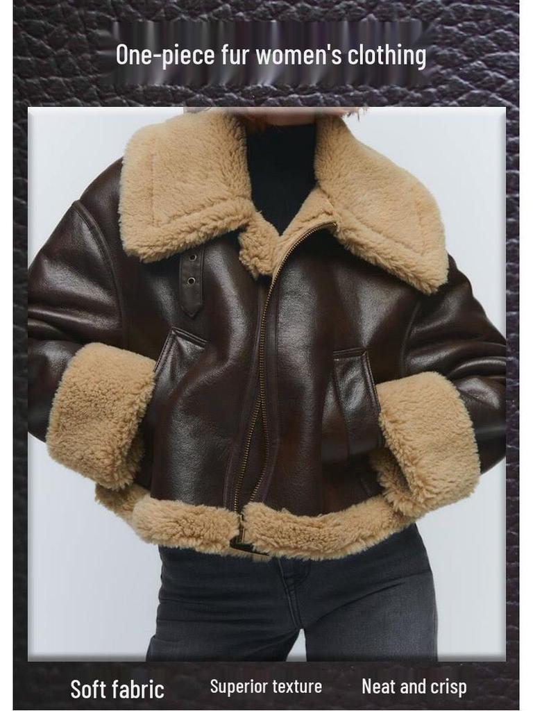 2025 Autumn Trendy PU Leather and Fur Loose Street Jacket