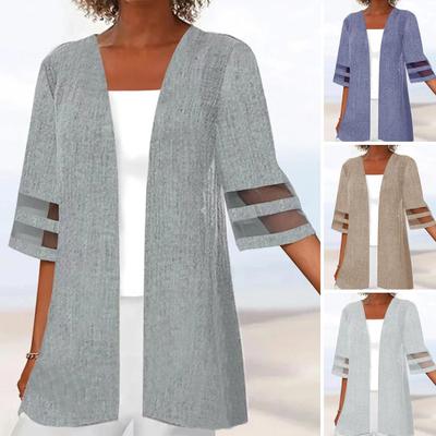 Coat Summer Loose Cardigan Bohemian Mesh Patchwork Women Open Stitch Thin Casual Lace Vintage Half Sleeve Medium Long Coat