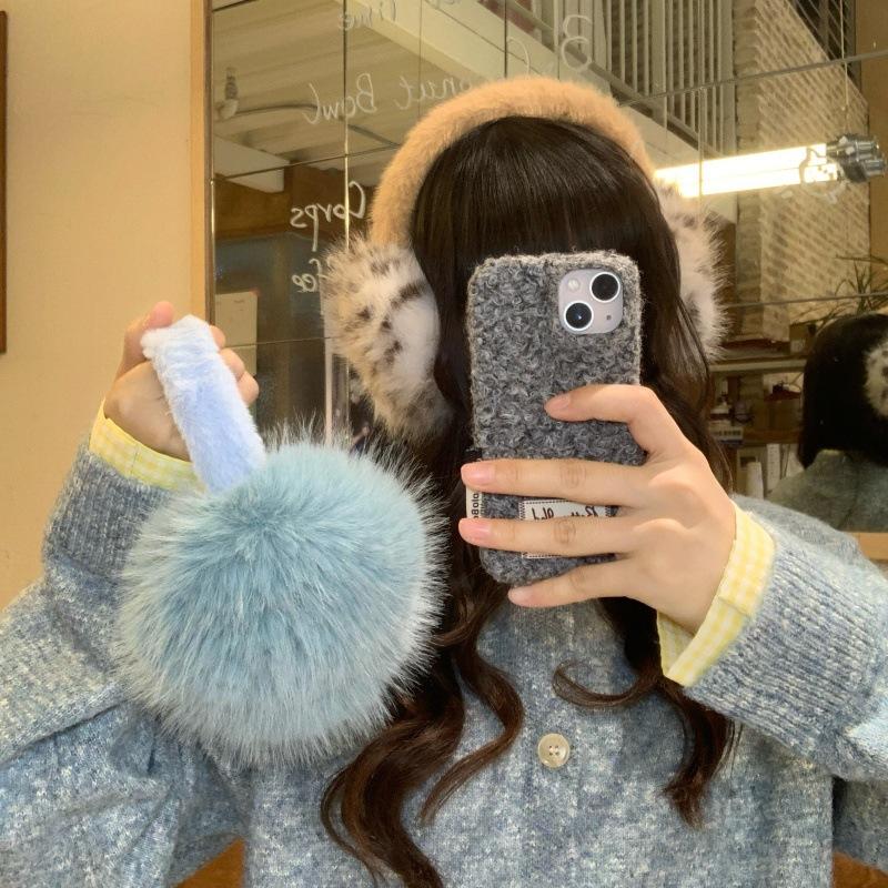 Leopard print plush earmuffs, women's winter furry ear bags, earmuffs, antifreeze and cold protection for cycling, and ear warm ear covers.